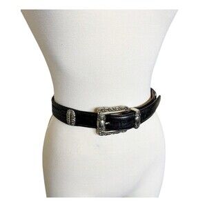 Brighton VTG Black Triple Braided Leather Rope Conch Belt Silver Sz 36